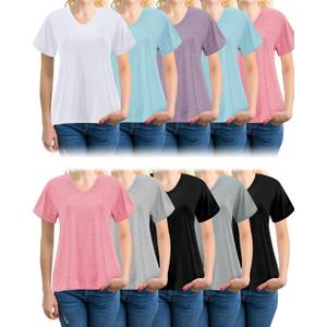 Taiyin 10pcs Women's Quick Dry T Shirts V Neck Short Sleeve Lightweight Shirts Tee for Workout Athletic Yoga Hiking Running (L)