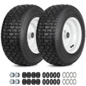 16x6.50-8 Riding Lawn Mower Rubber Tire and Wheel, 2 Pcs Replacement 16x6.5-8nhs Garden Tractor Lawnmower Tyre, Bearing Bore 3/4"& 5/8", 3"-4.5" Centered Hub