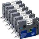 Absonic 6-Pack 12mm 0.47 Laminated Clear Tape Compatible for Brother TZe-131 TZe131 Label Tape 1/2 Tze Label Tape for Brother Ptouch PT-D210 PT-D220 PT-H111 PT-H100 PT-D400 Label Maker, Black on Clear