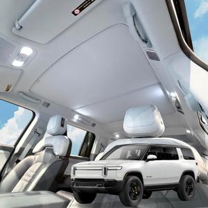 VION R1S Roof Sunshade - Precision Fit, No Sagging, Two Pieces Design, Full Blackout (for Rivian R1S)-Gray