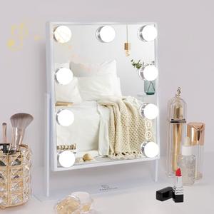 FENCHILIN White Hollywood Vanity Mirror with Lights 9 Dimmable Bulbs Makeup Mirror with Smart Touch Control for Glam Room Bedroom Detachable 10X Magnification Rotation White