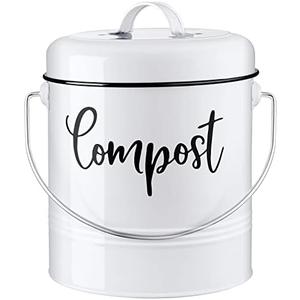DAYYET Compost Bin Kitchen, 1.3 Gallon Farmhouse Kitchen Compost Bin Countertop, Indoor Countertop Compost Bucket with Lid and Charcoal Filters, White