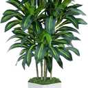 5FT Artificial Dracaena Tree - High-Density Foliage Fake Plant with White Tall Planter - Faux Yucca Floor Plant for Home Office Decor Indoor