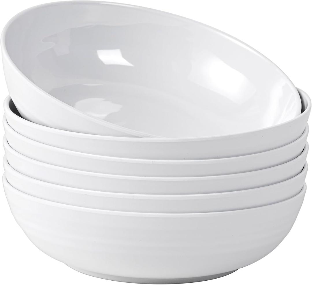 KX-WARE 8-inch Melamine Bowls, 30-ounce Salad/Pasta/Dinner Bowls, set of 6 White, KS281