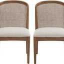 Christopher Knight Home Lilia Dining Chairs Set of 2, Modern Dining Chair with Fabric Upholstery, Rubberwood Frame Kitchen Chairs with Cane Webbing, Extra Seat for Dining Room, Beige + Walnut