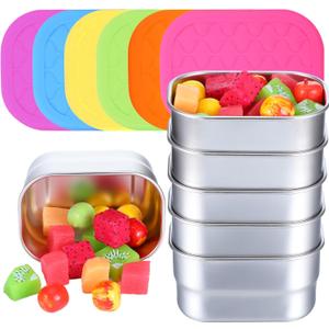 Yolev 6 Pcs Stainless Steel Snack Containers, 8 oz Lunch Containers with Silicone Lids Small Reusable Metal Food Box Stackable for Daycare Home Storage Supplies
