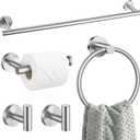 5 Pieces Brushed Nickel Bathroom Hardware Accessories Set SUS304 Stainless Steel Towel Bar Holder Set, 23.6Inch Towel Racks for Bathroom, Robe Towel Hooks, Toilet Paper Holder Wall Mounted