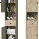 Viaozutis Tall Bathroom Cabinet, Storage Cabinet with 2 Doors & 2Drawer, with Ajustable Shelve, for Bathrooms, Kitchens,Entrances,BedroomsGrey, W14.96 x D11.61 x H63.38 inches