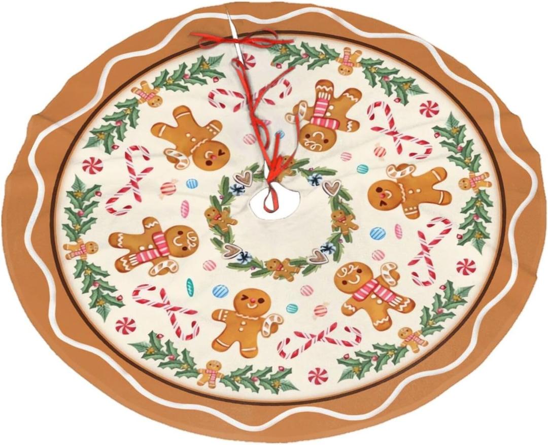Christmas Tree Skirt,Gingerbread Xmas Tree Skirt Rustic Farmhouse Tree Skirt for Christmas Decor Xmas Holiday Home Party Decorations36