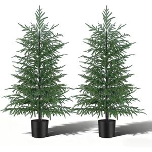 4FT Artificial Norfolk Pine Tree, 2pc Artificial Christmas Tree Faux Potted Plants for Front Porch Christmas Indoor Outdoor Decor