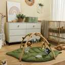 Blissful Diary Baby Play Gym & Activity Mat, Oversize Leaf Shaped Baby Play Mat w 6 Detachable Toys, Tummy Time Mat Promote Motor Skills & Sensory Development Mat, Newborn Infant Baby Essentials Gift