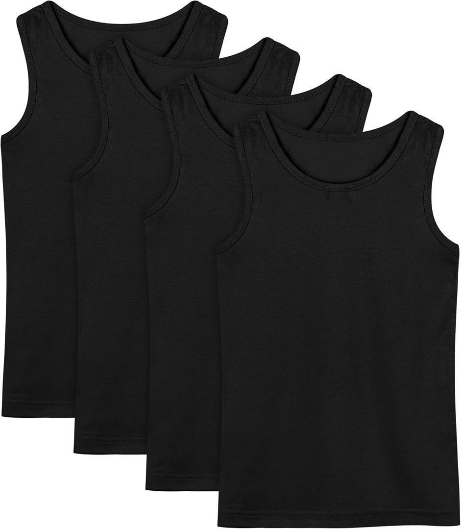 Poroka 4 Pack Toddler Tank Top Boys Cotton Tank Undershirt Kids Sleeveless Undershirts Soft Round Neck Tank Tops (5-6 Years, Black)