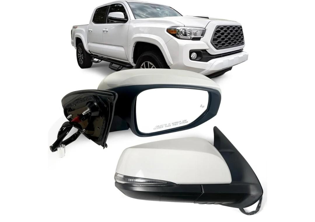 Right Passenger side Mirror Fits 2016-2022 Toyota Tacoma With Power Glass, Heated, Turn Signal, Blind Spot Detection and Manual Folding Match to White Paint Replace TO1320350 (8 Pins)