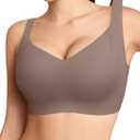 REALWILL Women Everyday Comfortable Wireless Bra Supportive Push Up Minimizer Bras Full Coverage Soft Seamless Tshirt Bras (Medium, Coffee)