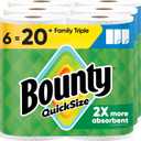 Bounty Paper Towels Quick Size, White, 6 Family Triple Rolls = 20+ Regular Rolls