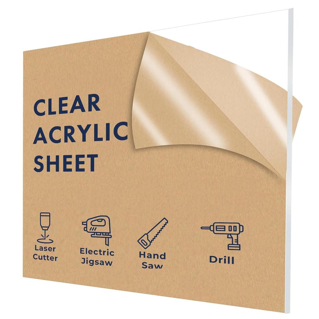 Falken Design Clear Acrylic Sheet - 36" x 60" x 1/4", Thick Clear Plexiglass Plastic Sheet for DIY Home Decor, Painting, Craft Projects, Signage - Durable Material for Versatile Applications