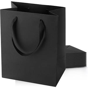 MOXARYSU Black Gift Bags With Handles: 8x5x10 Inch 14pcs Black Paper Gags Medium Bulk For Party Shopping Birthday Wedding