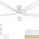 YUHAO 52 Inch Flush Mount White Ceiling Fan with Light and Remote Control.Noiseless,Dimmable,3CCT,6 Speeds Reversible, Low Profile DC Ceiling Fans for Indoor or Covered Outdoor Use,ETL Listed