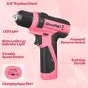 GRENPRO 8V Cordless Drill, Power Drill Set with 43pcs Accessories, 3/8" Keyless Chuck, Built-in LED, Type-C Charge Cable, Pink Drill Set for Women, Drilling & Screw Tightening/Loosening, Home DIY