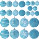 24 Pcs Glitter Christmas Tree Ornaments, Assorted Sizes Sequin Snowflake Shatterproof Christmas Ball Hanging Ornament Set for Xmas Holiday Party New Year Home Decorations(Gold, White)