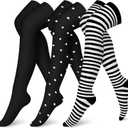CHARMKING Compression Socks (3 Pairs) Knee High Compression Sock for Women & Men Stockings for Running, Cycling,Athletic (Large-X-Large, 09 Black/White/Black)