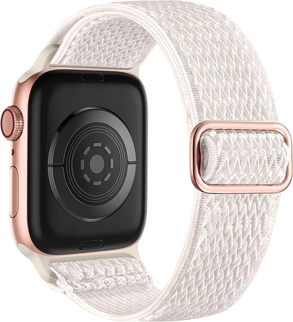 Lerobo Nylon Stretchy Solo Loop Watch Band, Compatible with Apple Watch Series 11-1, SE/Ultra 3 2 1 38/40/41/42/44/45mm/46mm/49mm, Adjustable Replacement Strap for Women Men (Starlight)