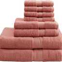 Madison Park 800GSM Bathroom Towel Set of 8 100% Cotton Bath Towel Set for Bathroom Luxurious Highly Absorbent 2 Bath Towels 2 Hand Towels 4 Washcloths Quick Dry Spa Quality Coral