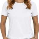 T Shirts for Women Graphic Short Sleeve Tees Summer Crewneck Loose Tops 2026 (L, White)