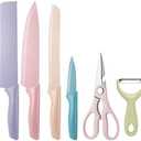 Sumteene 6 Pcs Colorful Knife Set, High Carbon Stainless Steel Kitchen Knife Set with Non-Stick Coating and Ergonomic Handle, Dorm Knife for Dorm, Cooking, Camping, Travel, Gift Box