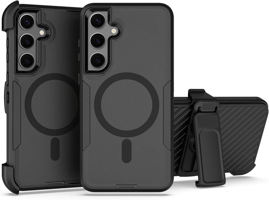 Designed for Samsung Galaxy S25 Plus Case(S25+ Case),Magnetic,Double Protection,Tough Durable,Compatible with MagSafe,Detachable Back Clip,Dustproof,No Fading,No Yellowing,Non-Slip, Black