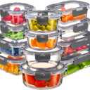 FineDine 24 Piece Glass Storage Containers with Lids - Airtight, Leak Proof, Dishwasher Safe, Glass Tupper Ware Sets with Lids, Food Storage Containers, Meal Prep Containers, Gray (Grey)
