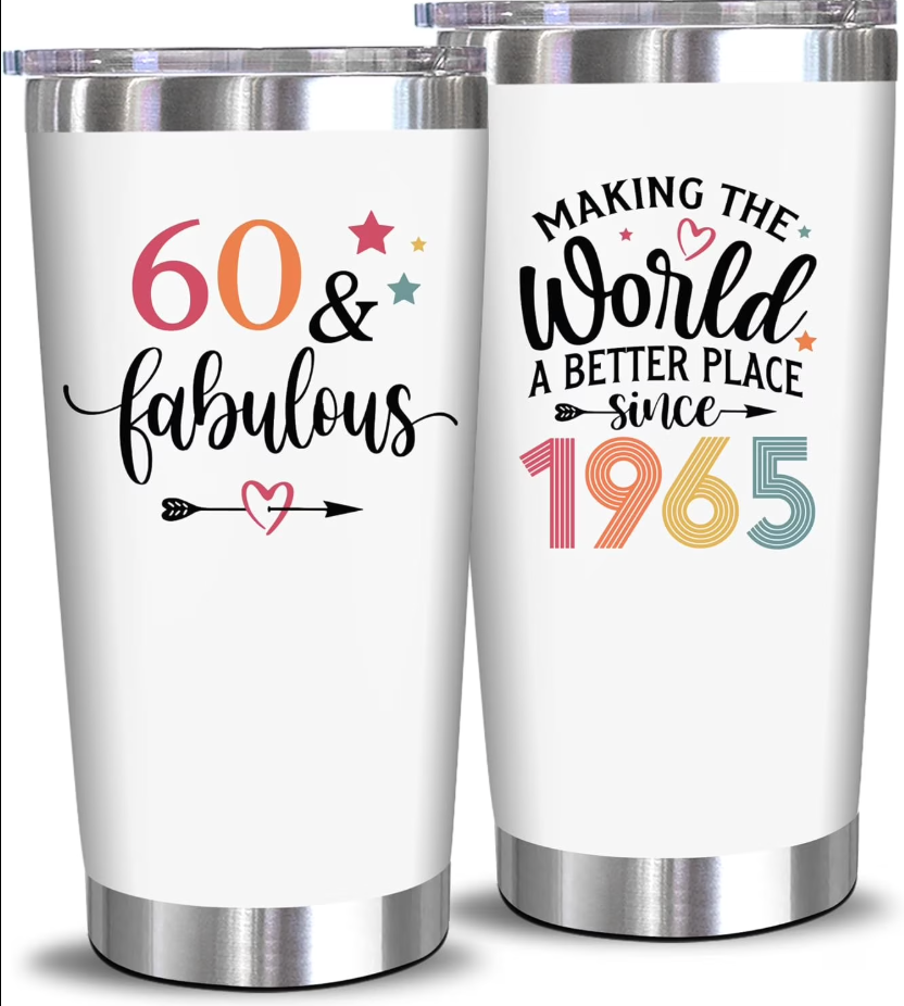 NewEleven 60th Birthday Gifts For Women - 60th Birthday Decorations For Woman, Her - Fabulous 60 Year Old Gifts For Women, Mom, Wife - 20 Oz Tumbler 1965