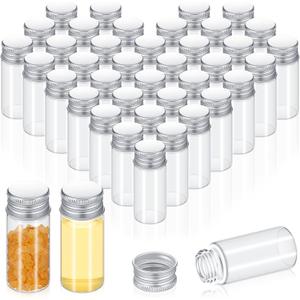 100 Pcs Small Clear Vials Spice Mini Jars with Lids Mini Glass Bottles with Screw Aluminum Metal Caps Tiny Jars Sample Containers for Powder Cream Cosmetic Jewelry Wedding (10 ml,Silver Caps)