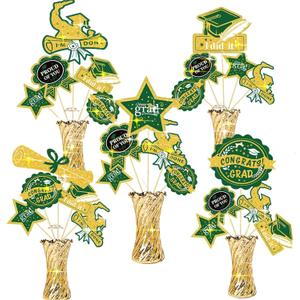 Graduation Party Decorations Green Gold 2026/Green Gold Graduation Decorations Table Centerpieces-24Pcs Green Gold Black Graduation Sticks Table Toppers for Graduation Party Class of 2026