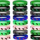 Randota 24 Pcs Pixel Silicone Bracelets for Kids - Party Favors, Birthday Decorations, Valentines Day Classroom Gifts, Small Size Geometric Theme Wristbands