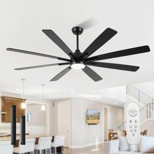 CJOY 84 Inch Low Profile Ceiling Fan with Lights, Flush Mount Black Ceiling Fan with Remote, 8-Blade Reversible DC Motor, 6 Speeds, 3CCT Dimmable LED Quiet Indoor/Outdoor Use for Bedroom Kitchen Patio