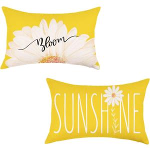 ONWAY Spring Summer Lumbar Pillow Covers 12x20 Inch Farmhouse Daisy Throw Pillowcase Sunshine Bloom Yellow Decorative Cushion Case for Sofa Couch Home Bed Set of 2