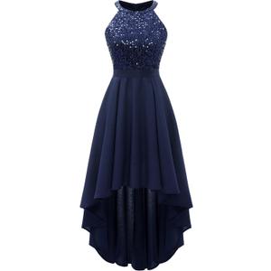 Dressystar Women's Sequin Halter Cocktail Prom Dresses Hi-Lo Sparkly Glitter Homecoming Bridesmaid Wedding Guest Dress