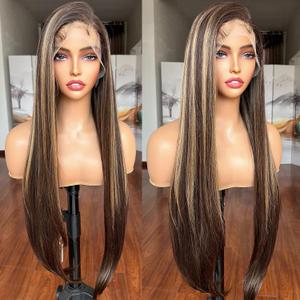 13x6 Lace Front Wigs Honey Blonde Hightlight Fashion Glueless Wig Pre-layered 30 Inch Long Straight with Wavy End HD Lace Free Part Frontal Wig Pre Plucked with Babyhair Tiny Knots Lace Part