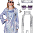70s Disco Outfit Women, 70s Theme Disco Dress Costume Shiny Go Go Dress for Halloween Birthday Dance Party ,Size XXL