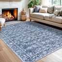 SIILOOM 5x7 Area Rug for Living Room, Blue Large Vintage Floral Rug with Non-Slip, Soft Non-Shedding Washable Rugs for Nursery, Distressed Traditional Farmhouse Carpet for Bedroom Office Home Dcor