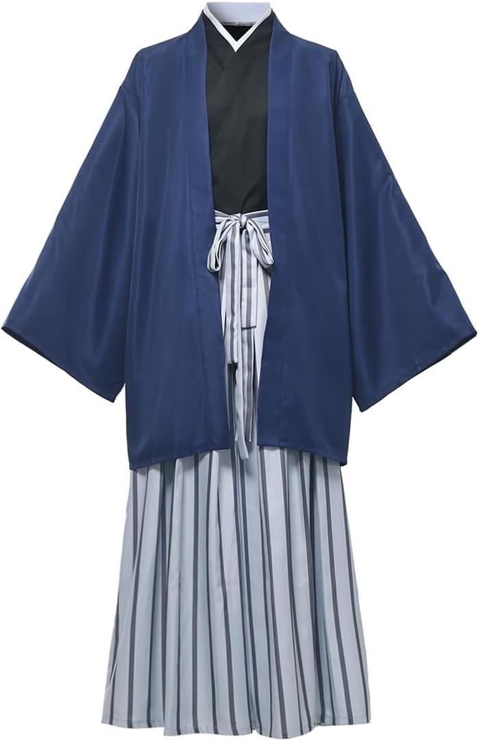 COSDREAMER Mens Japanese Yukata Kimono Robe Costume Japanese Kimono Robe (X-Large, Blue)