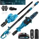 Saker Pole Saw and Pole Hedge Trimmer for Tree Trimming,66.9-98.4Inch Electric Pole Saw and Hedge Trimmer with Extension Pole,Cordless Electric Trimming Tools with Pole and 2.0Ah Battery & Charger