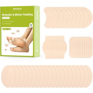 Bukihome Moleskin Adhesive Pads for Feet - Blister Prevention Tape - Moleskin Padding for Blisters, Shoes, Toes, Heel, Reduce Friction Pain - 22 Sheets of 4 Shapes (44 Pieces Total, Beige)