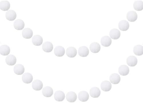 GCQQ White Pompom Garlands, 1.2" Large Pompom Garland Boho Decor, 16.4 Ft 60 Pompom Ball Garlands, Red White Christmas Garlands for Christmas Tree, Valentine's Day Indoor Mantle Decor(1.2"/3cm)