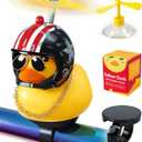 Rubber Duck Bike Decorations [New Stable Clamp Mount] Cute Squeak Duck Bike Bell [Two Helmet Propeller] Funny Bike Accessories E Scooter Motorcycle Cycling Gifts (US Classic)