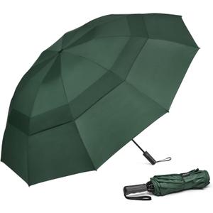 G4Free 42/46/54/62 Inch Large Golf Umbrella Compact Reverse Travel Umbrella 10 Ribs Windproof for Rain Double Canopy Automatic Open Close (Dark Green)