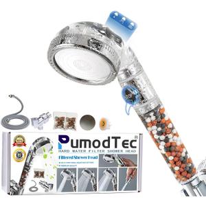 Filtered Shower Head with Handheld - High Pressure ShowerHead with Filters for Hard Water - Reduces Dry Itchy Skin, Easy Installation, 4 Modes, Water Saving, Durable, Detachable anti blocking (Transparent + Chrome)