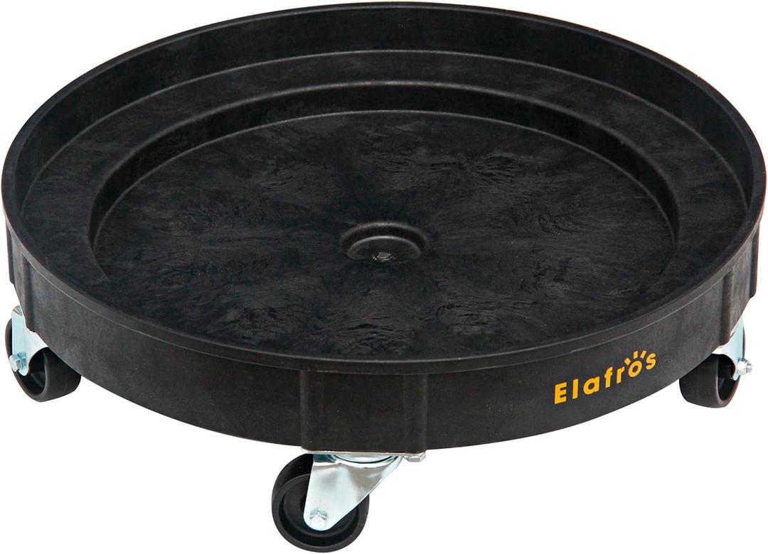 ELAFROS 30 Gallon and 55 Gallon Heavy Duty Plastic Drum Dolly  Durable Plastic Drum Cart 900 lb. Capacity- Barrel Dolly with 5 Swivel Casters Wheel,Black (1 Pack)