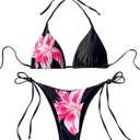 Verdusa Women's 2 Piece Floral Halter Triangle Bikini Sets Backless Self Tied Swimsuit Bathing Suits (XL)